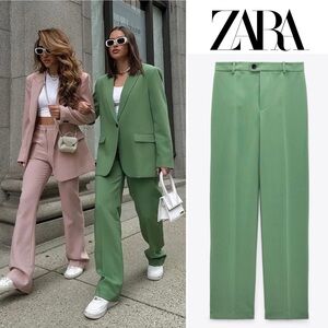 ZARA Françoise Pants Green M NWT Slouchy Tailored Trousers  Blogger Favorite